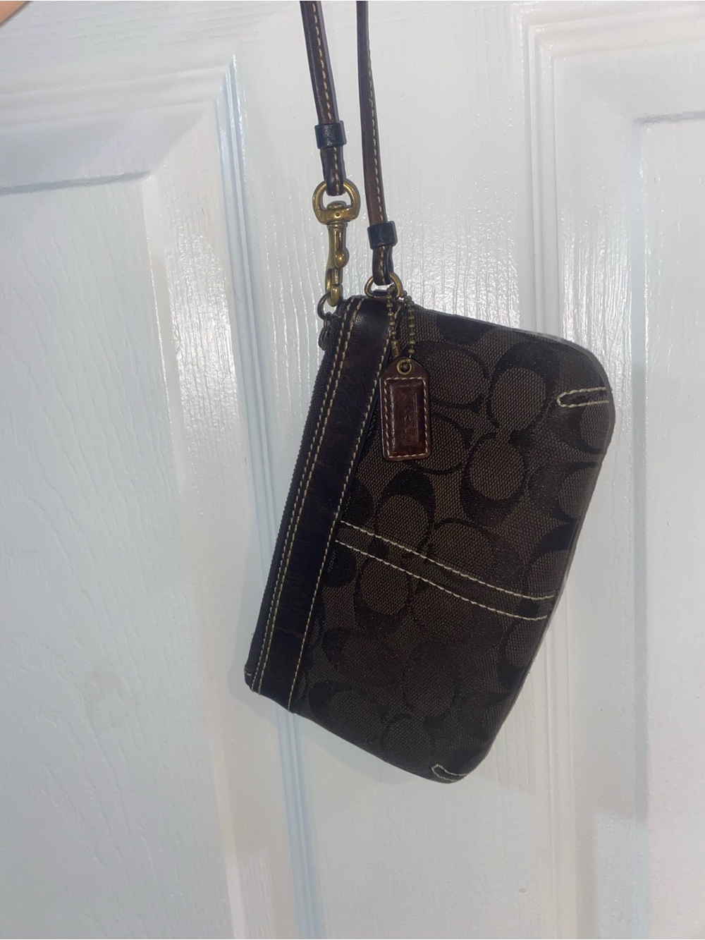 Coach Brown Signature Canvas Wristlet